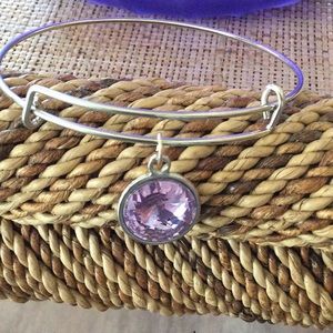 Pink Swarovski gem stacking bracelet silver